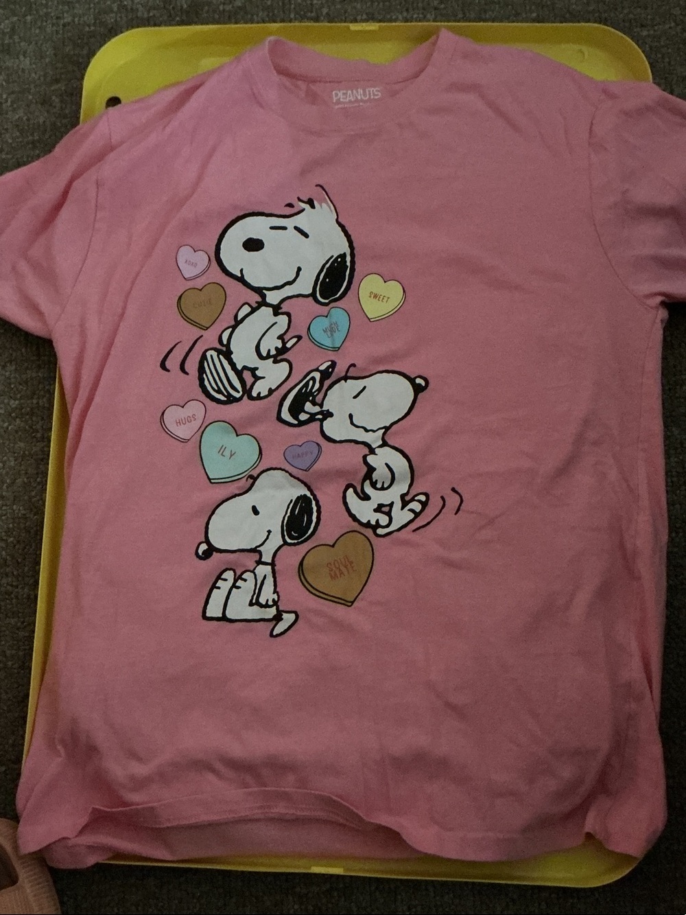 Peanuts Pink Snoopy Candy-Heart Short Sleeve Tee